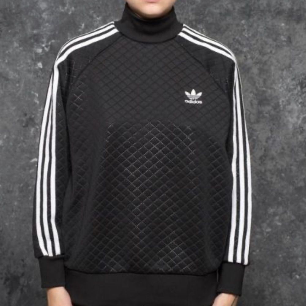 ADIDAS Originals Black Quilted Sweatshirt w/Mock Turtleneck, Side Z…
